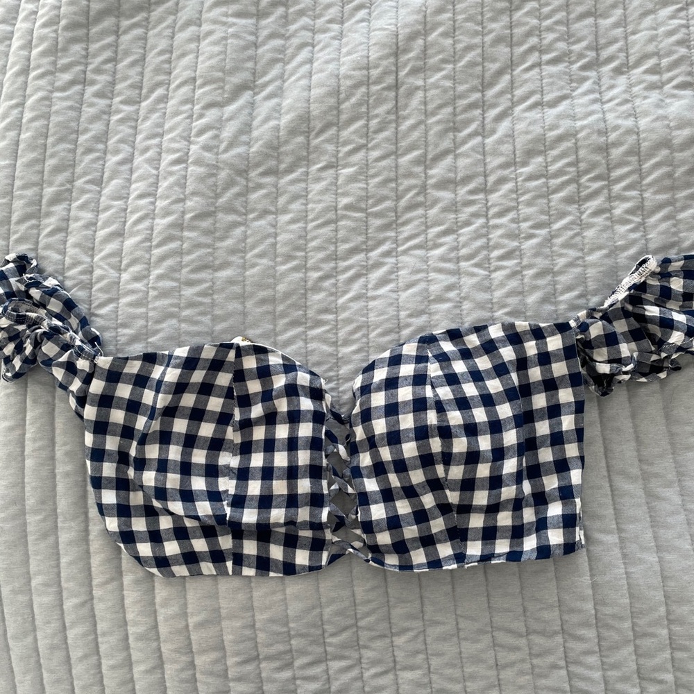 Gingham off the shoulder crop top